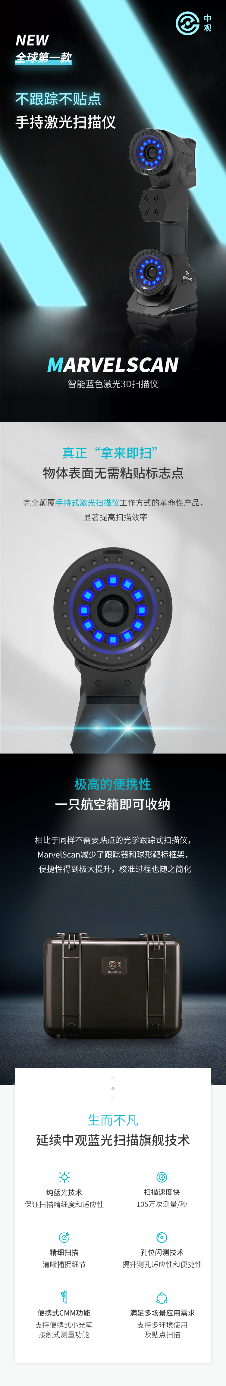 全球第一款不跟蹤不貼點(diǎn)手持激光三維掃描儀—MarvelScan智能藍(lán)色激光3D掃描儀