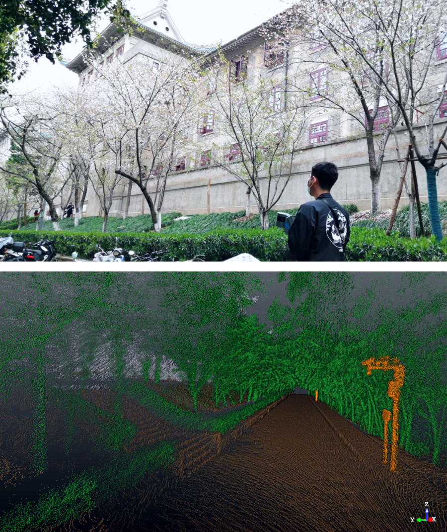 RigelSLAM走進武大實景復(fù)現(xiàn)櫻花大道、新舊建筑